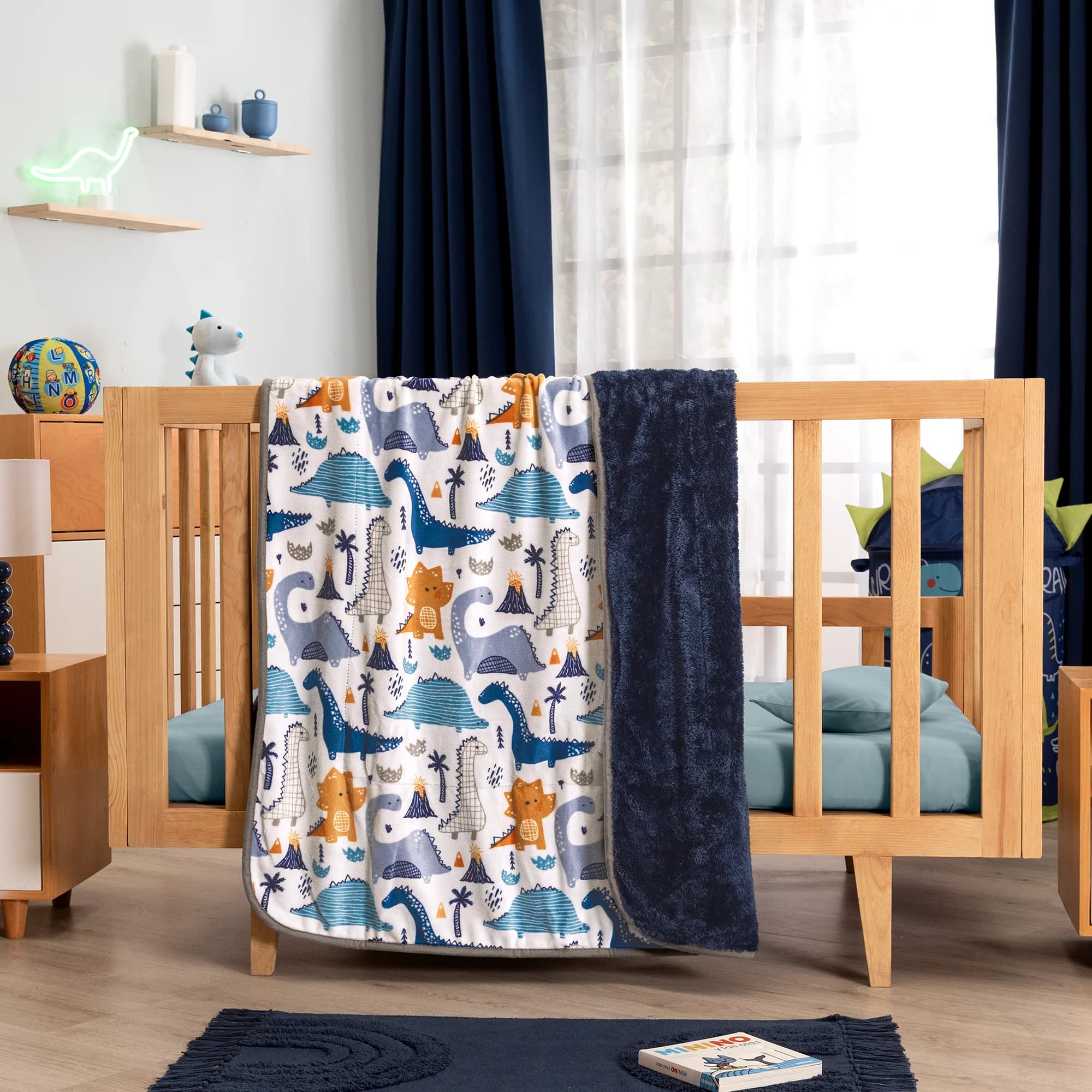 Cobertor Baby Siberia Dinosaurios, doble vista, calidad PREMIUM