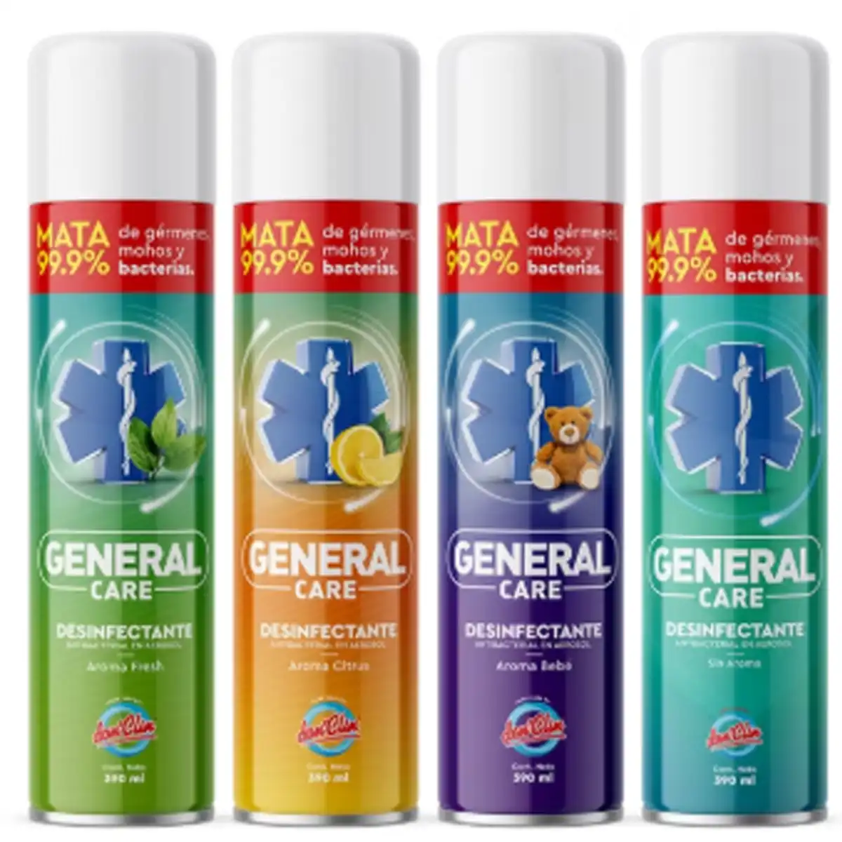 Desinfectantes Don´Clin Antibacterial en Aerosol GENERAL CARE, mata el 99.9% de gérmenes, moho y bacterias