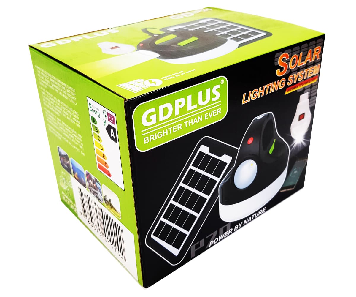 Lámpara Solar Decorativa GDPLUS, Modelo GD-P20, con panel, 1 foco adicional, entra USB